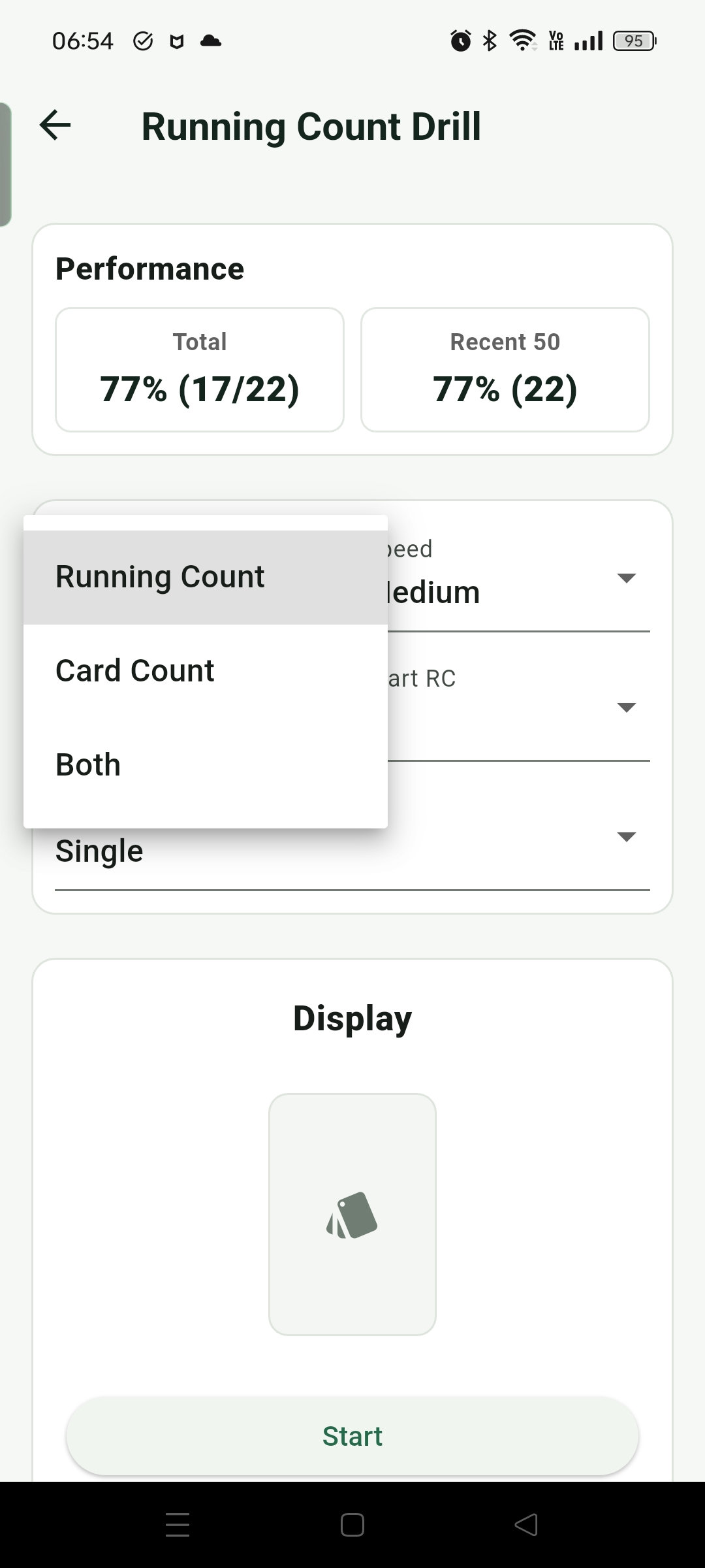 Running Count Drill can ask for Running Count, card count, or both