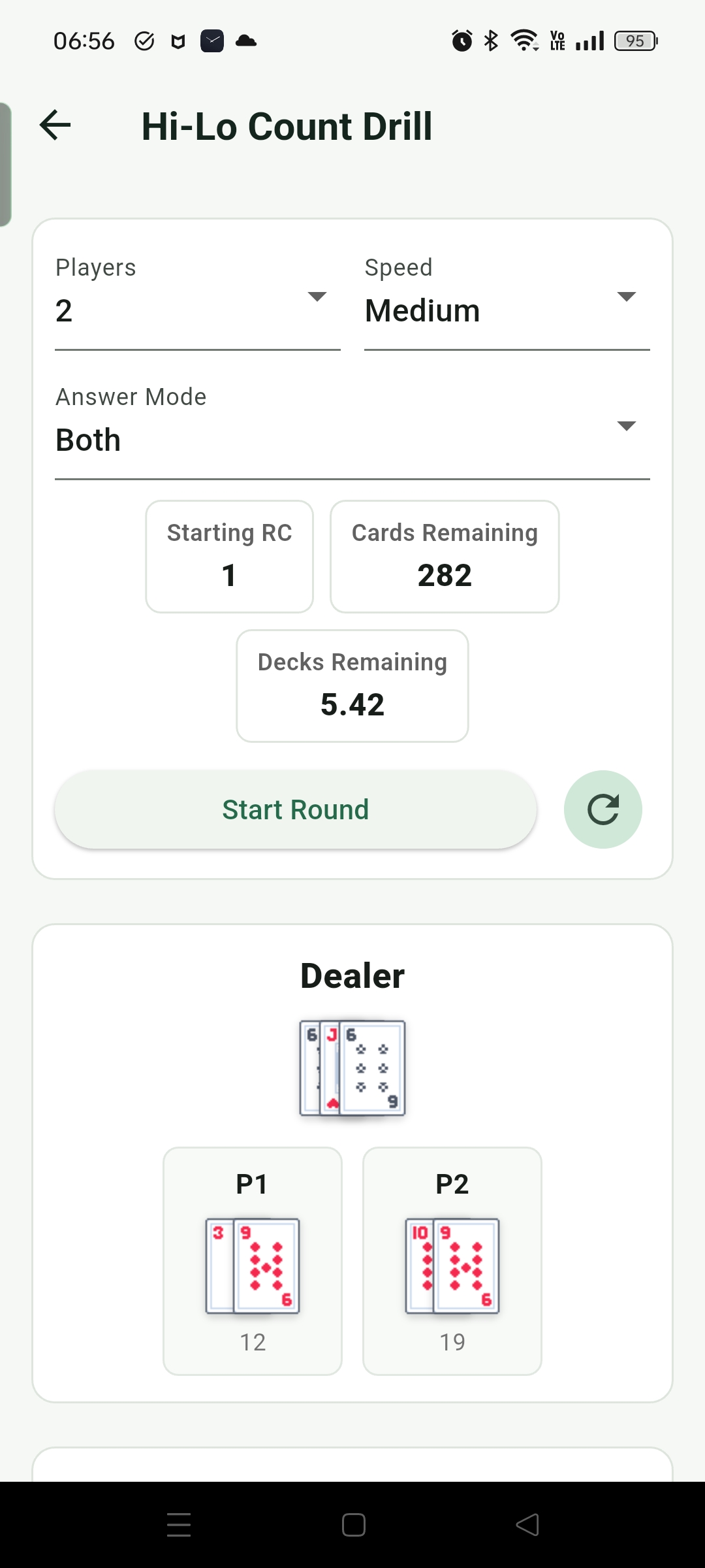 Count Drill simulates realistic dealing and asks for Running Count and cards remaining